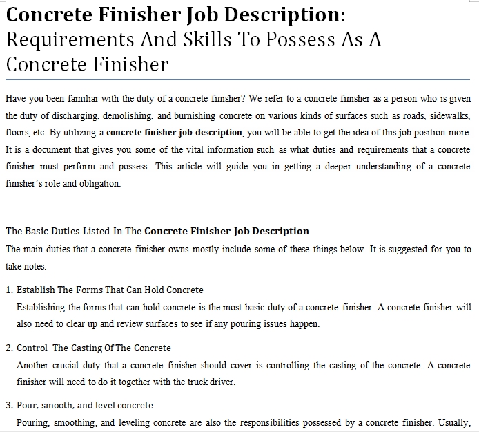 Concrete Finisher Job Description: Requirements And Skills To Possess