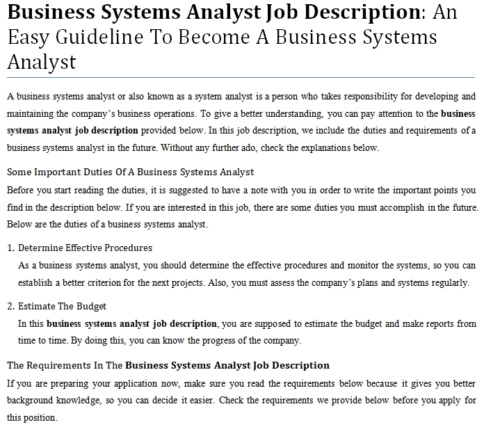 Business Systems Analyst Job Description An Easy Guideline To Become A 