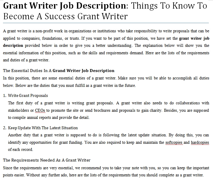 Assistant grant writer job description