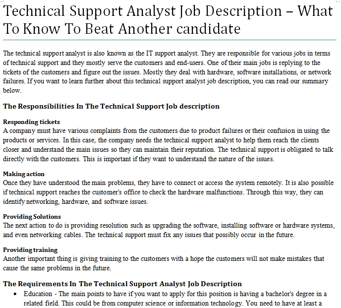  Technical Support Analyst Job Description What To Know To Beat 