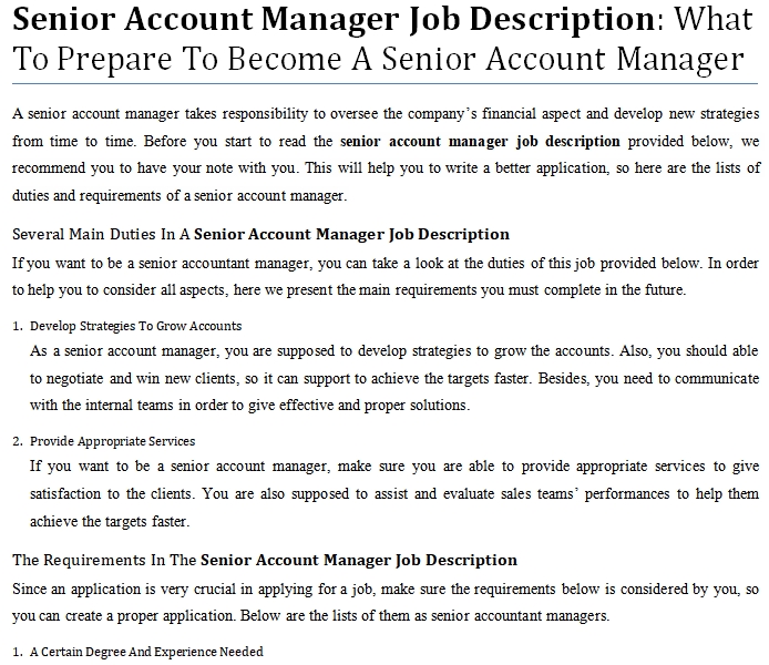 Senior Account Manager Job Description What To Prepare To Become A 