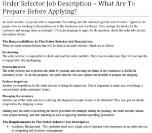 Night order selector job description