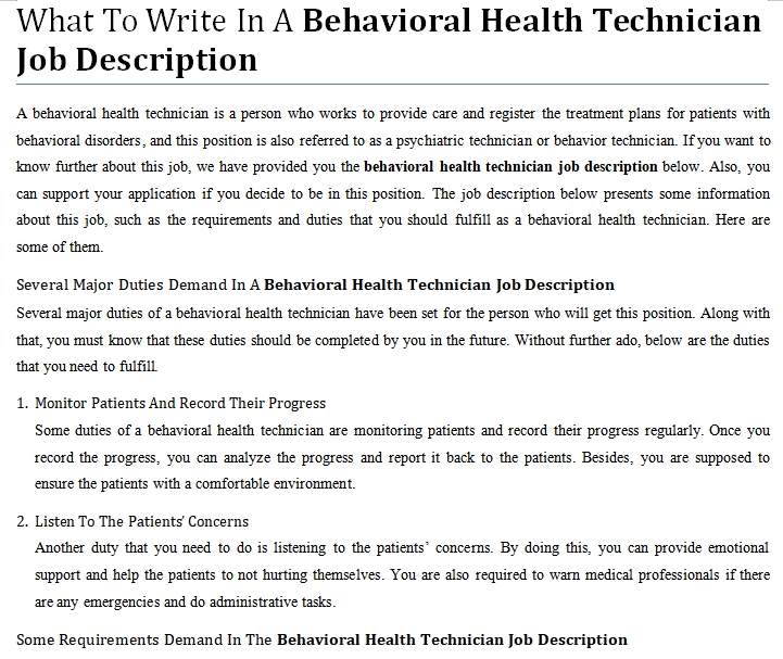 What To Write In A Behavioral Health Technician Job Description Shop 