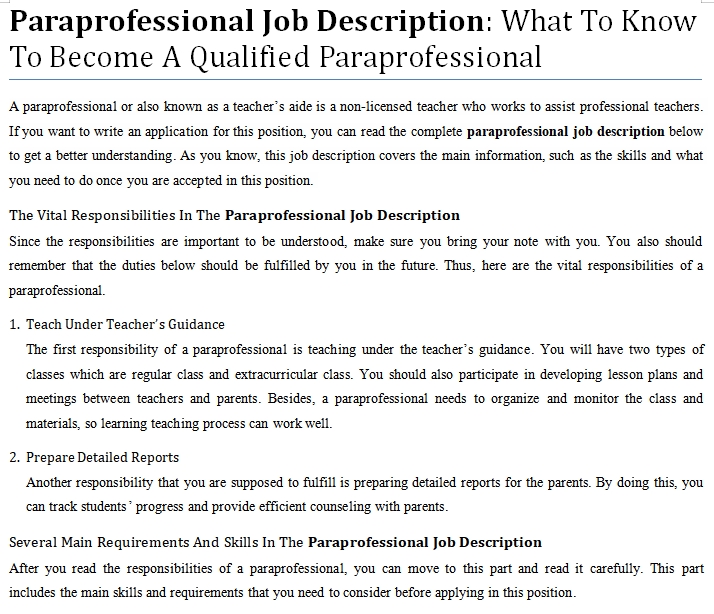 Paraprofessional Job Description What To Know To A Qualified