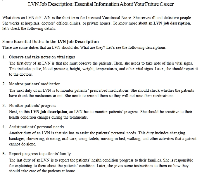 lvn charge nurse job description