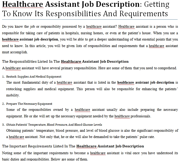 scheduler job description healthcare