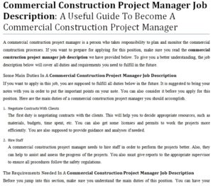 Commercial Construction Project Manager Job Description: A Useful Guide