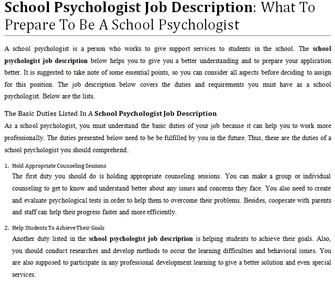Job responsibilities of a psychologist