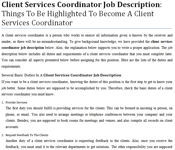  Client Services Coordinator Job Description Things To Be Highlighted 