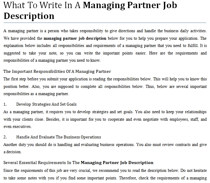 What To Write In A Managing Partner Job Description | shop fresh