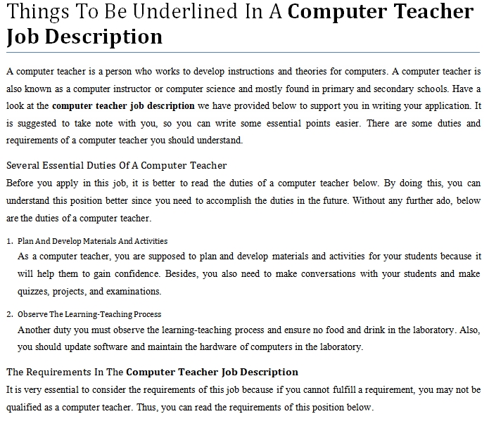 Things To Be Underlined In A Computer Teacher Job Description | shop fresh