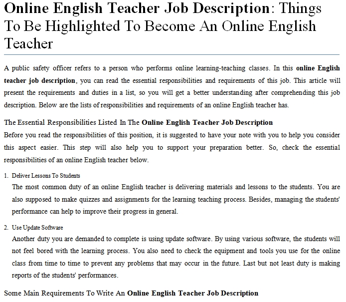 English language learner teacher job description