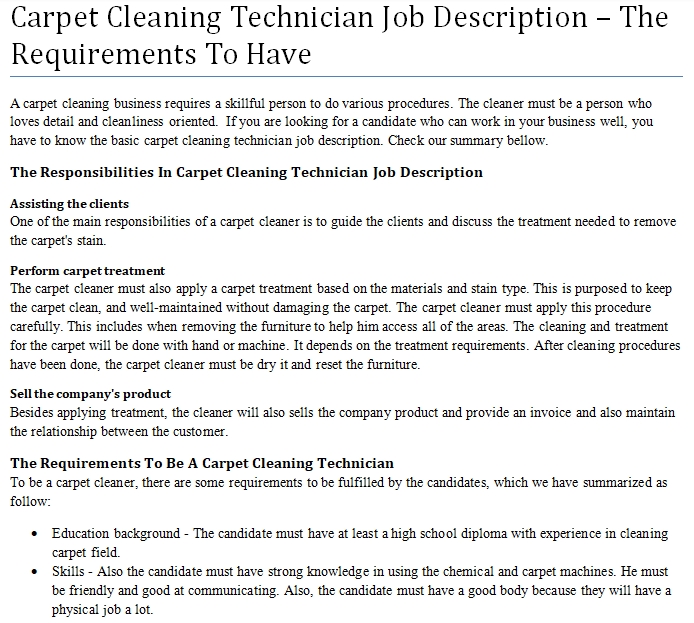 cleaners job discription