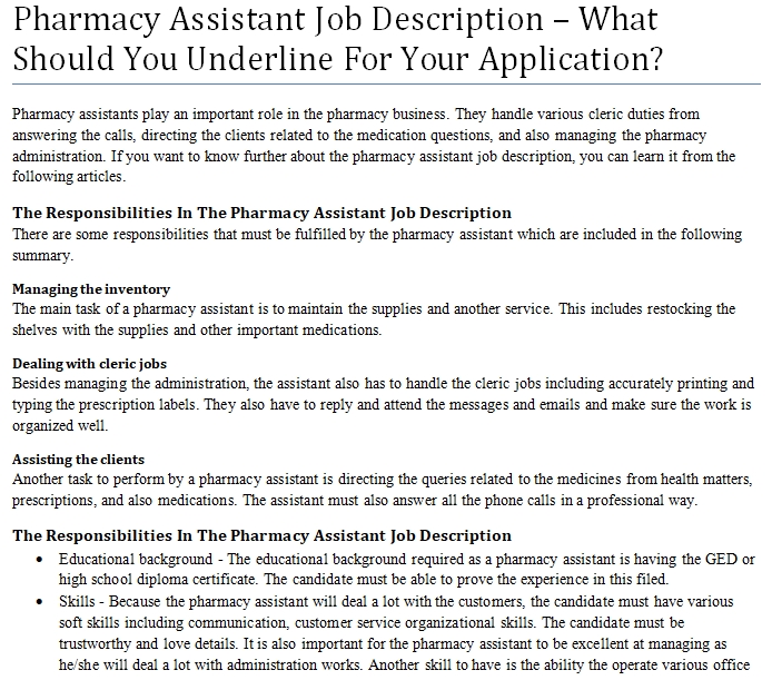 Duties And Responsibilities Of Pharmacy Assistant