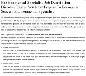 Environmental Specialist Job Description: Discover Things You Must