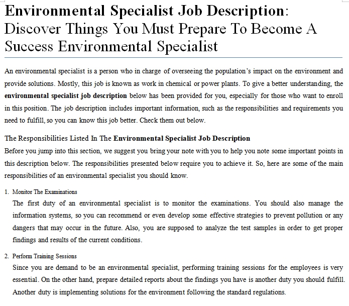 Environmental Specialist Job Description Discover Things You Must 