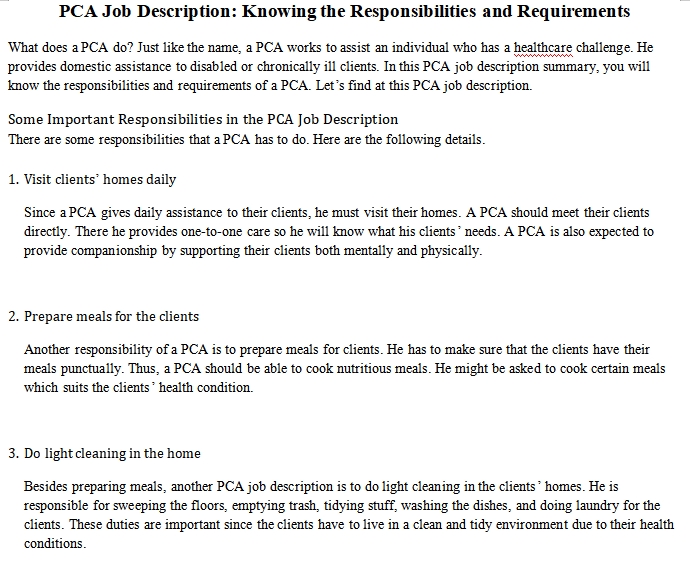 PCA Job Description Knowing the Responsibilities and Requirements