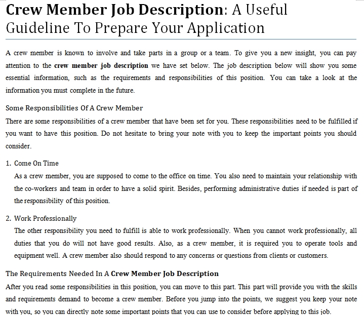 Chick Fil A Crew Member Job Description