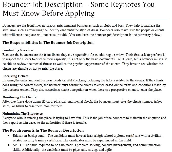 Bouncer Job Description Some Keynotes You Must Know Before Applying