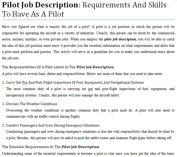 Aircraft pilot job description