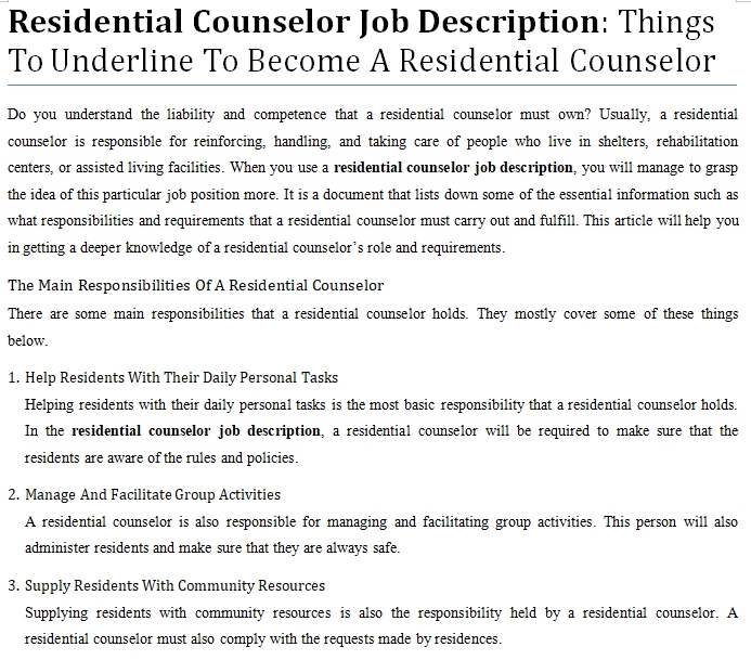 Residential Counselor Job Description Things To Underline To Become A 