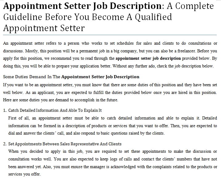 Appointment Setter Job Description A Complete Guideline Before You 