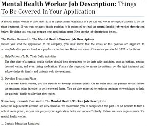 Assistant mental health recovery worker job description