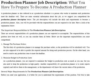 production scheduler job description manufacturing