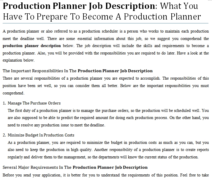 scheduler job description manufacturing