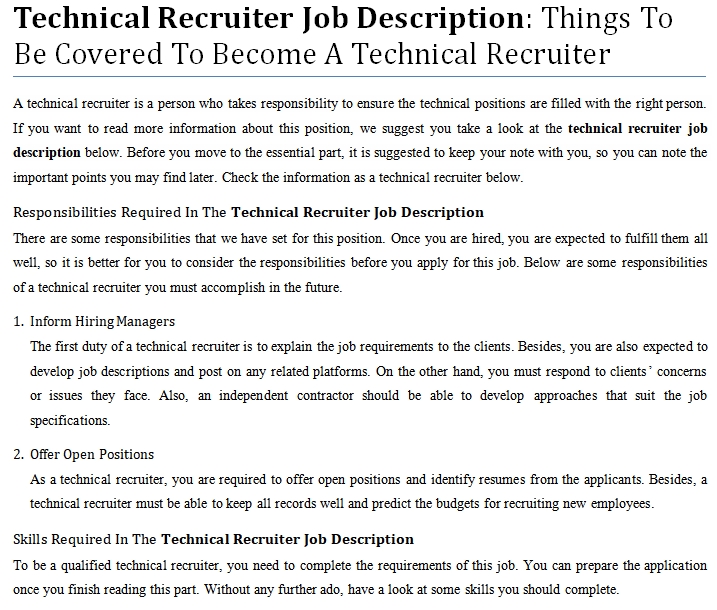 Job description technical recruiter