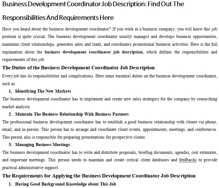 development-coordinator-job-description