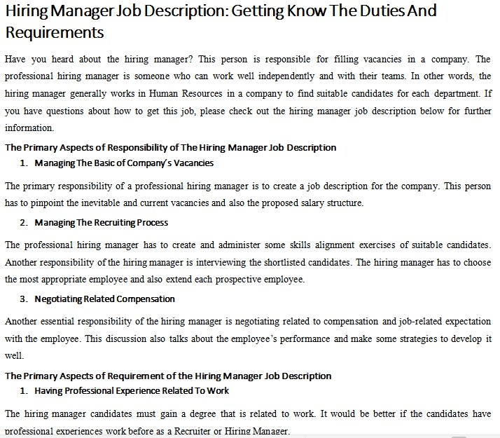 Hiring Manager Job Description Getting Know The Duties And 