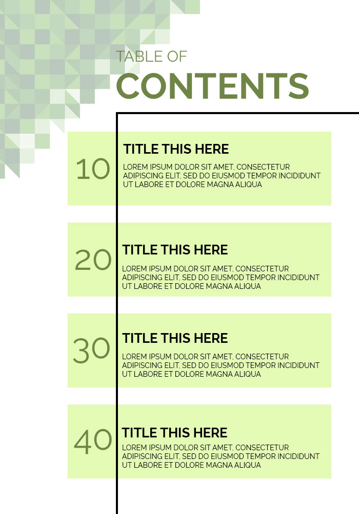 format manual table of contents word