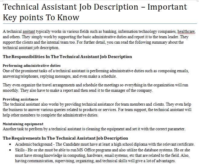 Technical support administrator job description