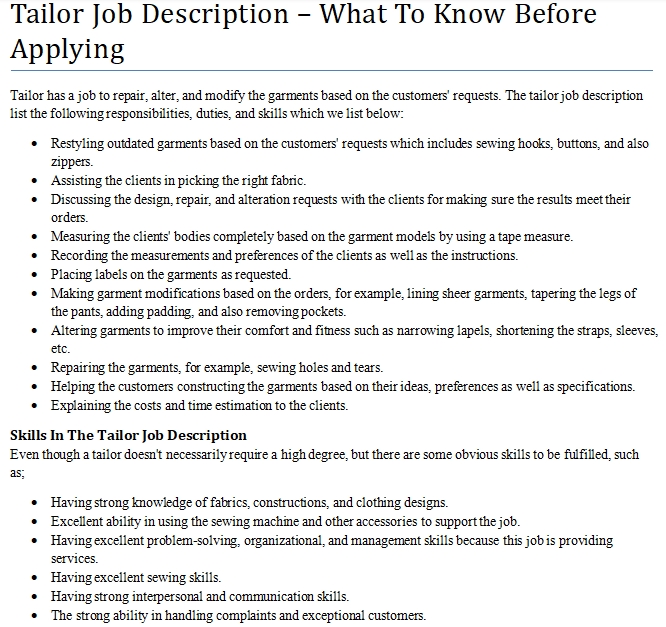 Tailor Job Description What To Know Before Applying shop fresh