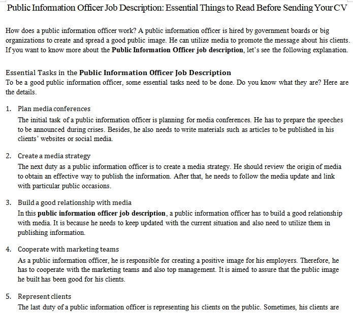 Public Information Officer Job Description Essential Things To Read 