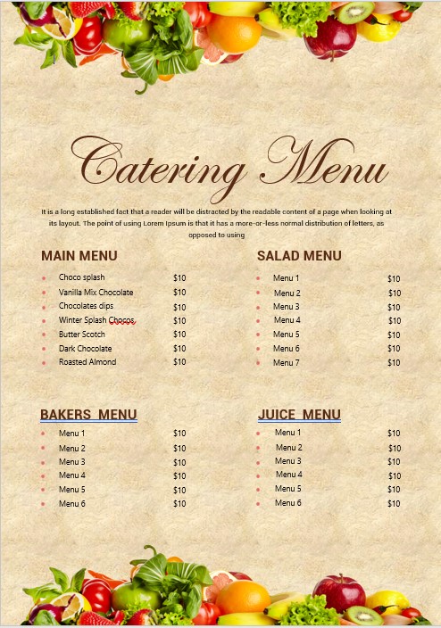 10  Catering Menu psd template free shop fresh