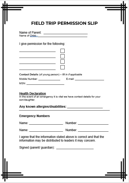 10 Field Trip Permission Slip Template Free Word Shop Fresh