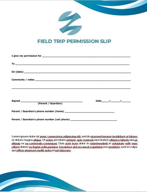 Field Trip Permission Slip Template Word