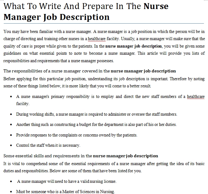 What To Write And Prepare In The Nurse Manager Job Description shop fresh