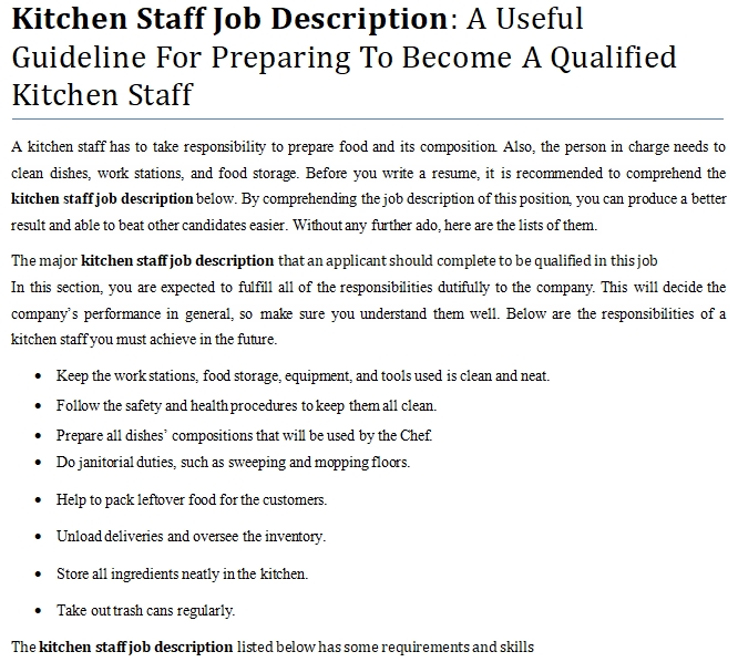 Kitchen Staff Job Description: A Useful Guideline For Preparing To