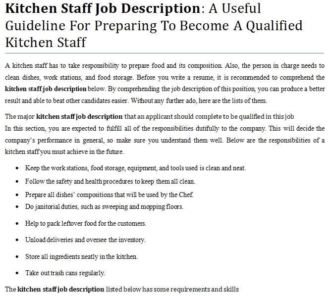 Kitchen Staff Job Description A Useful Guideline For Preparing To 