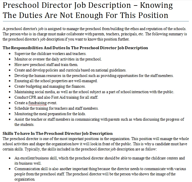  Preschool Director Job Description Knowing The Duties Are Not Enough 