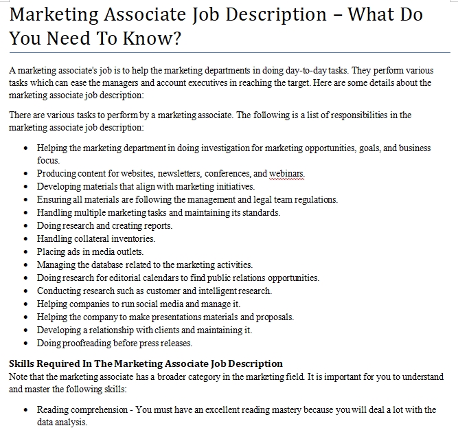 Marketing Associate Job Description – What Do You Need To Know? | shop