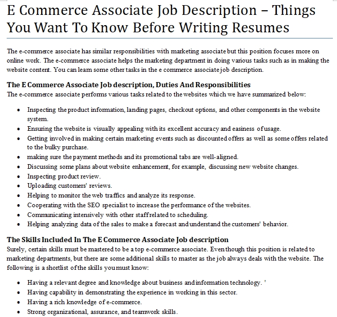 E Commerce Associate Job Description – Things You Want To Know Before