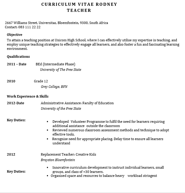 10+ Teaching Curriculum Vitae Template | shop fresh