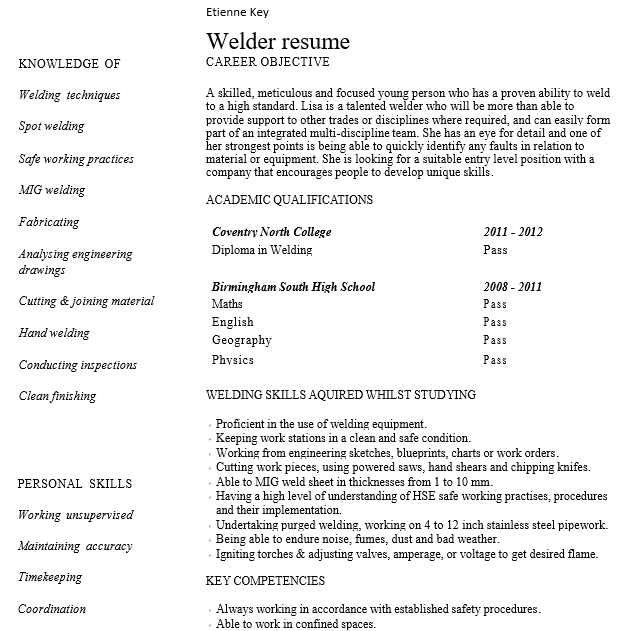 6+ Welder Resume shop fresh