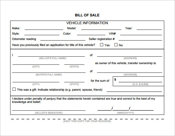 Bill of Sale Template   44+ Free Word, Excel, PDF Documents 