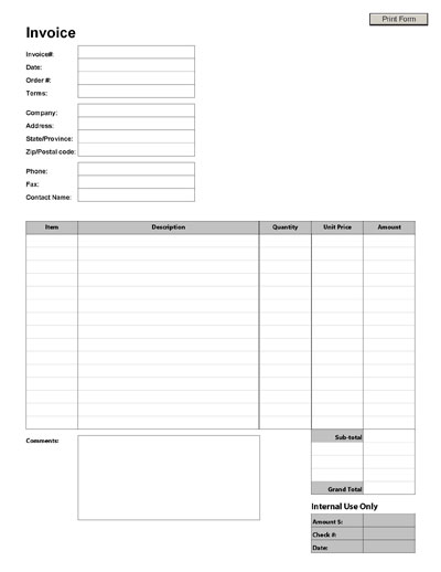 Blank Invoice Template   Printable