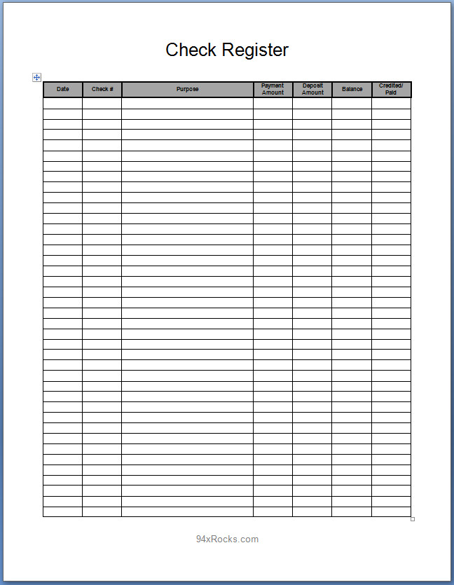 Free Check Register Template Printable | shop fresh